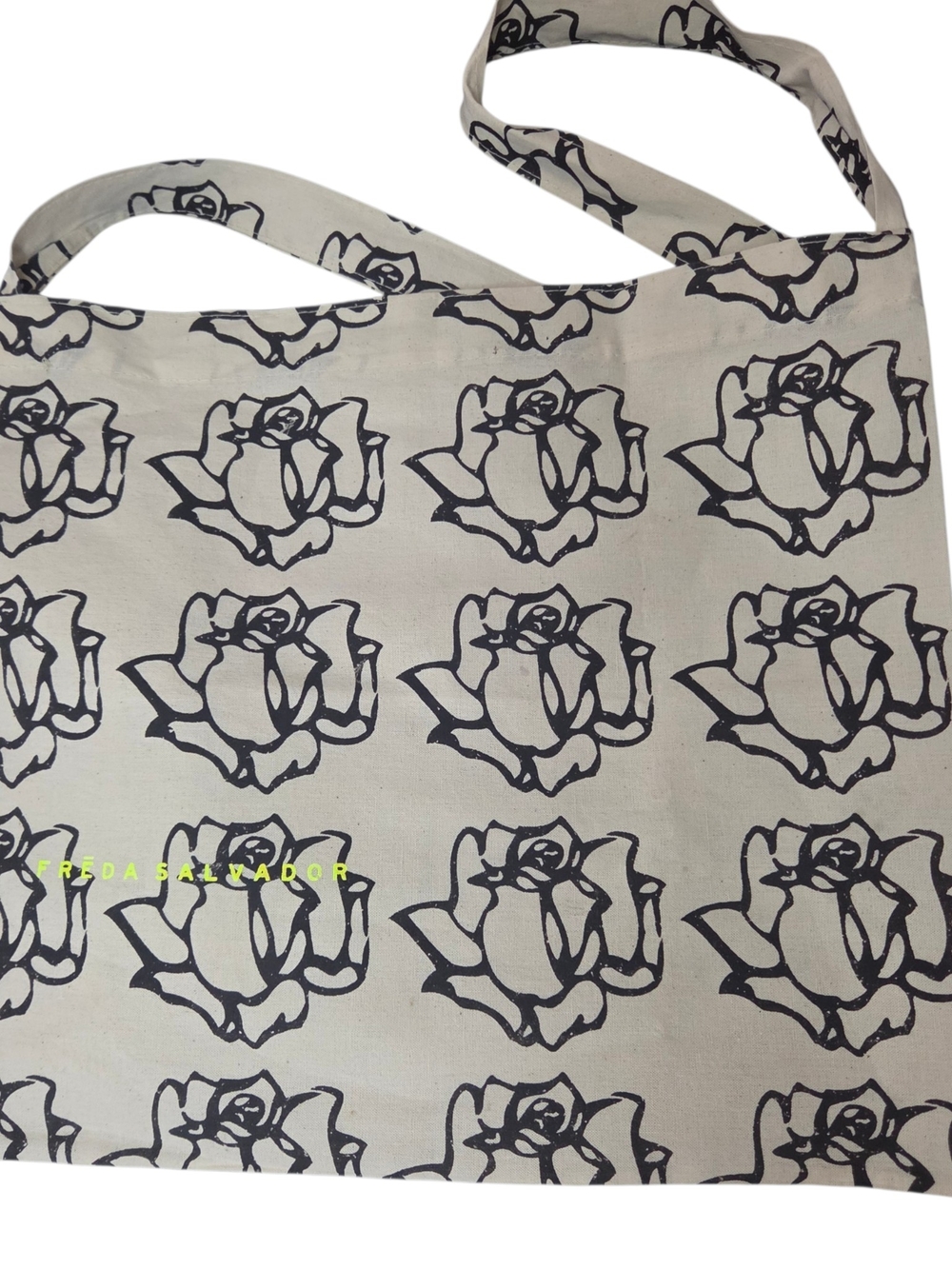 Freda Salvador Cream Tote with Black Rose Print